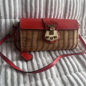 Orange and Tan Wicker Crossbody Bag
